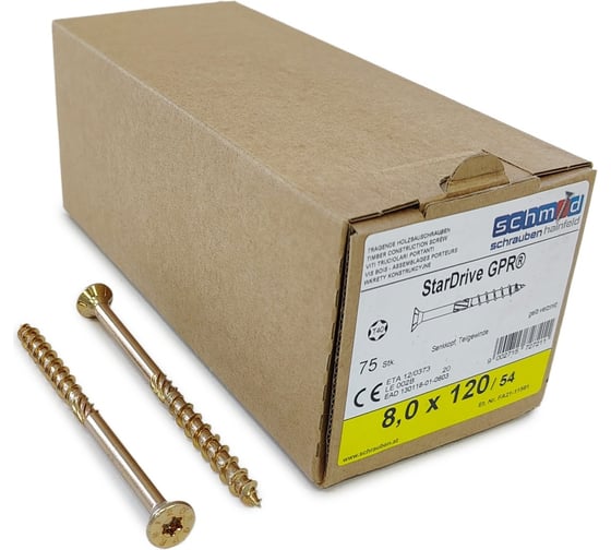 Шурупы Simpson Schmid StarDrive GPR 8.0x120/54 SK TX40 желтый цинк, потайной, 75 шт. 5834740801200070 1