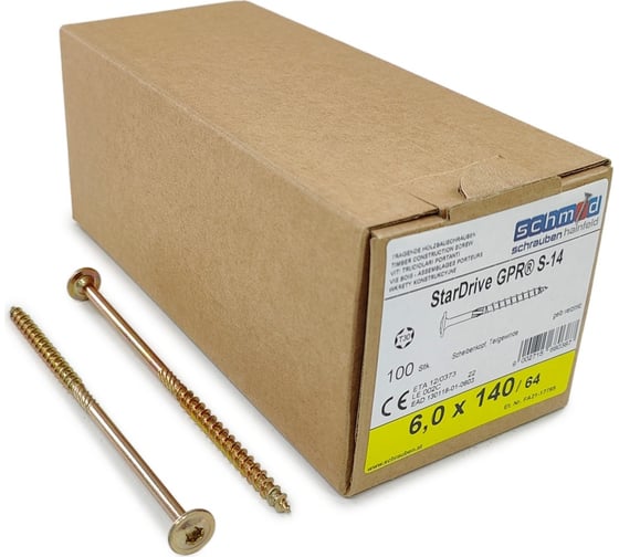 Шурупы Simpson Schmid StarDrive GPR 6.0x140/64 TK TX30 жёлтый цинк, тарелка, 100 шт. 5833740601400001 1