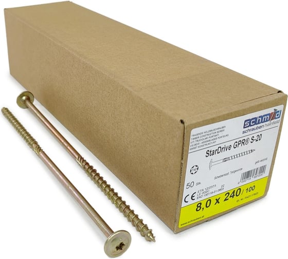 Шурупы Simpson Schmid StarDrive GPR 8.0x240/100 TK TX40 жёлтый цинк, тарелка, 50 шт. 5833740802400070 1