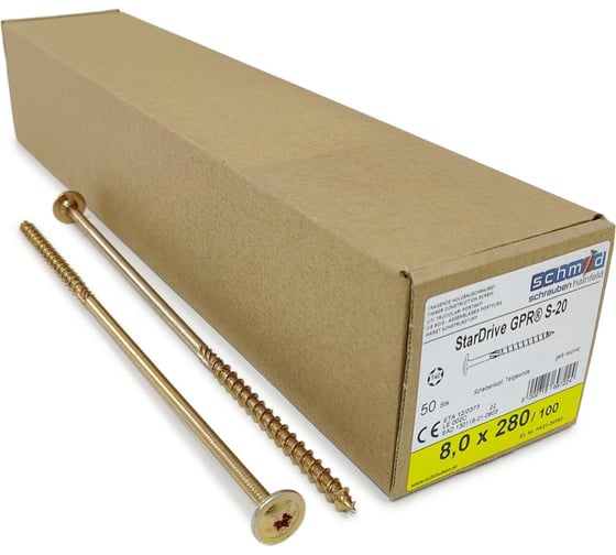 Шурупы Simpson Schmid StarDrive GPR 8.0x280/100 TK TX40 жёлтый цинк, тарелка, 50 шт. 5833740802800070 1