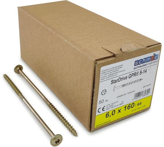Шурупы Simpson Schmid StarDrive GPR 6.0x160/64 TK TX30 жёлтый цинк, тарелка, 50 шт. 5833740601600001 1