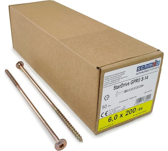 Шурупы Simpson Schmid StarDrive GPR 6.0x200/64 TK TX30 жёлтый цинк, тарелка, 50 шт. 5833740602000001