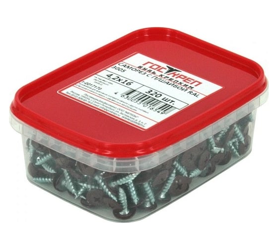 Саморез ГОСКРЕП ПШ 4,2х16 RAL 3005 винно-красный, 320 шт. 1-0017170