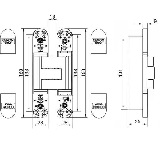 Скрытая петля Cemom Moatti cemom estetic 100/a 3d 9005 черная, регулируемая, вес полотна 100 кг, 28x160 мм 51531
