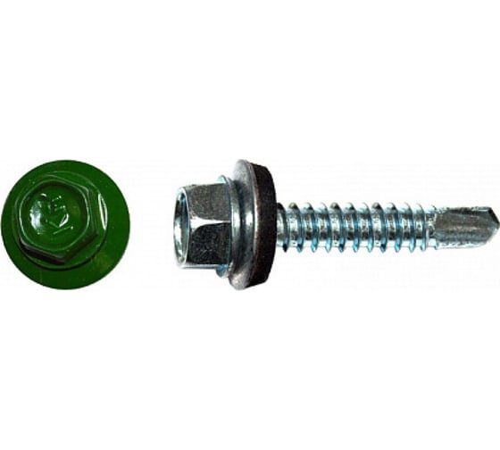 Саморез КРЕП-КОМП кровельный 5,5x25 RAL6002, зелёный К (3000шт) ск55256002к 1