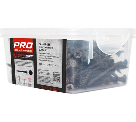 Усиленный саморез Tech-Krep PRO СГД 4,2х75 150 шт. 146453