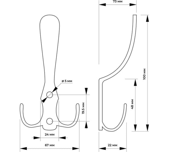 Мебельный крючок ТУНДРА KM301GP, трёхрожковый, цвет золото 1866159