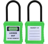 Блокировочный замок Точка Безопасности с тонкой нейлоновой дужкой, дисковый цилиндр, высота дужки – 38 мм, диаметр дужки – 4 мм, нейлоновый корпус, размеры корпуса – 45x38x20 мм, цвет – зеленый, 1 шт/упак gwr005DN38GRN