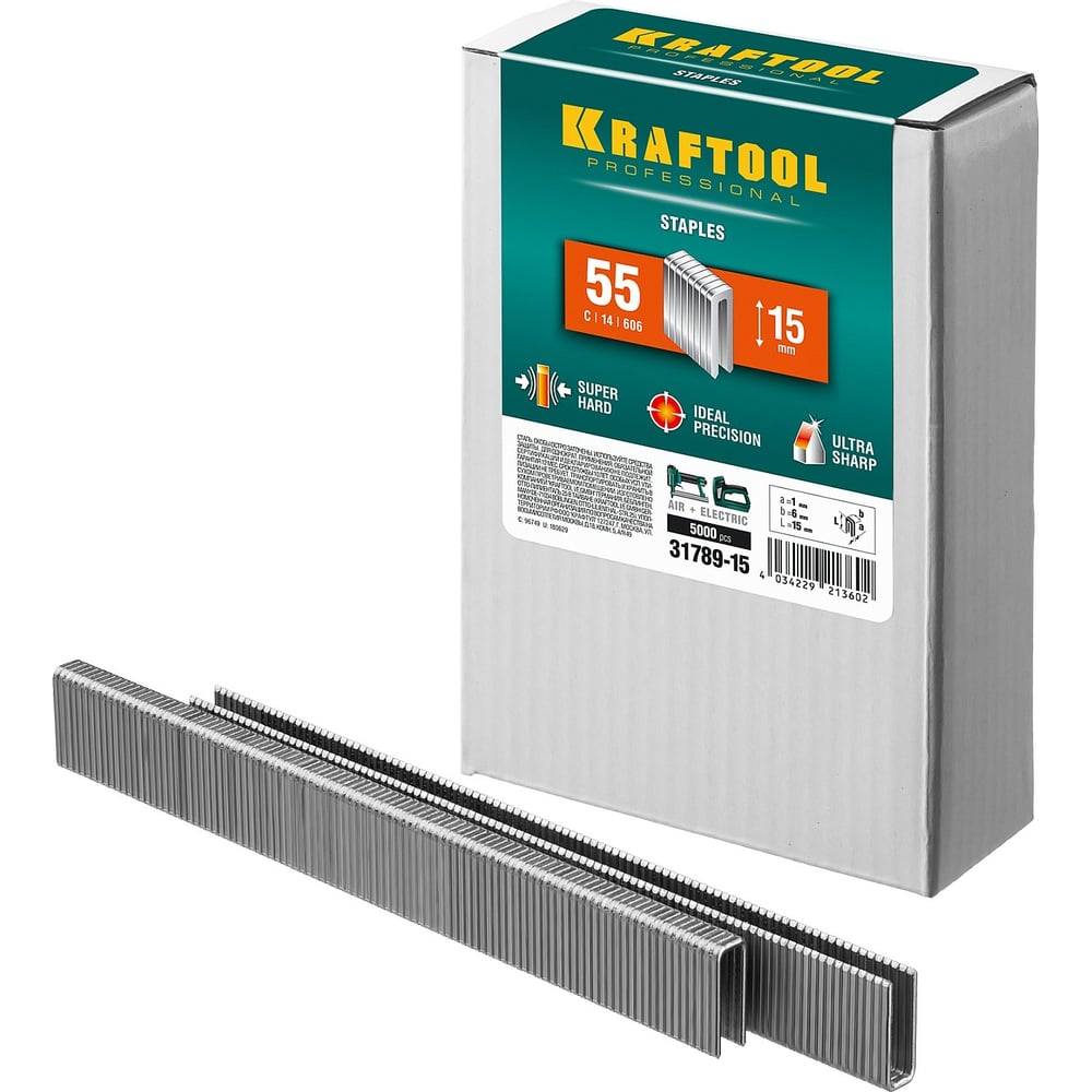 Скобы для степлера KRAFTOOL тип 18GA (55/90/C) 15 мм, 5000 шт, 31789-15 ...