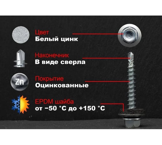 Кровельные саморезы BOWT белый цинк, 4.8x32 мм, 10 шт. R02716