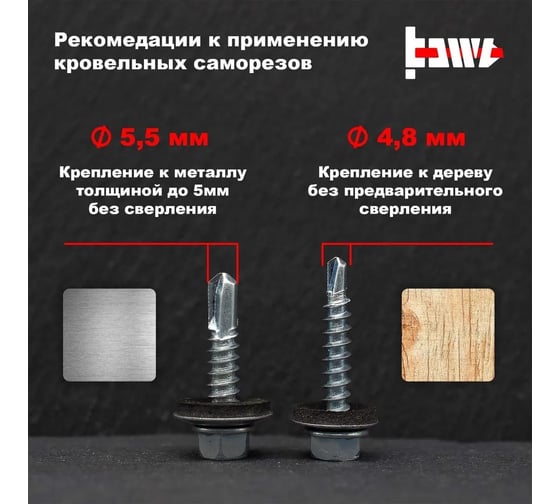 Кровельные саморезы BOWT белый цинк, 4.8x28 мм, 100 шт. R02713