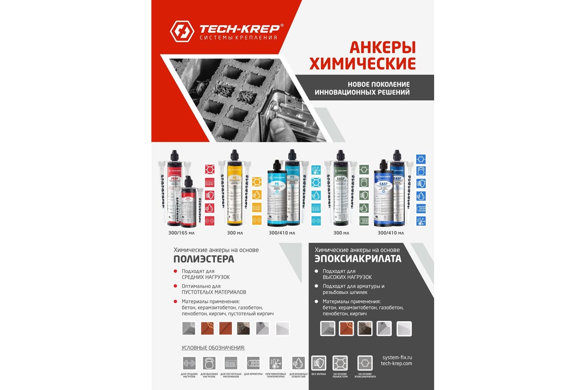 Купить Химический анкер Tech-Krep PRO PE POLYESTER 300 мл 155929 по цене от  893 р., длина, диаметр и другие характеристики на сайте