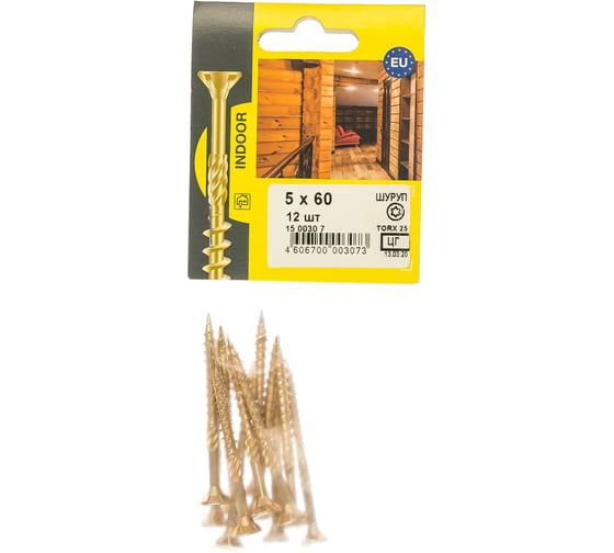 Конструкционный шуруп для дерева с фрезой ЕВРОПАРТНЕР потай, ж/п Torx 25 5.0х60, 12 шт. 15 0030 7