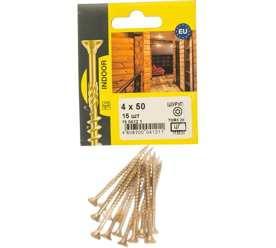 Конструкционный шуруп для дерева с фрезой ЕВРОПАРТНЕР потай, ж/п Torx 20 4.0х50, 15 шт. 15 0412 1