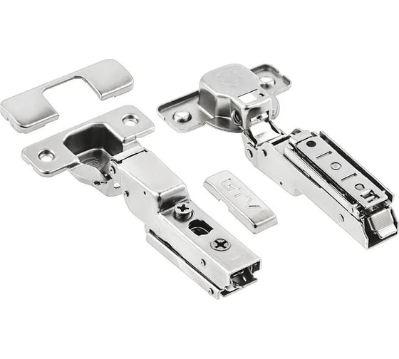 Петля GTV SOLID PRO полунакладная, самозакрывающаяся, регулировка в 3 плоскостях, с ответной планкой H-0 CLIPON, без еврошурупа ZM-DCHCB08-3DBEO 1