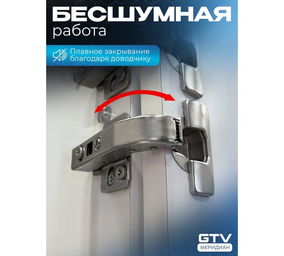 Петля GTV ZM-HCKT 90 градусов, угловая, самозакрывающаяся, для фальшпанелей с ответной планкой H-0, регулировка в 3 плоскостях, без еврошурупа ZM-HCKT90-3DBEO-S