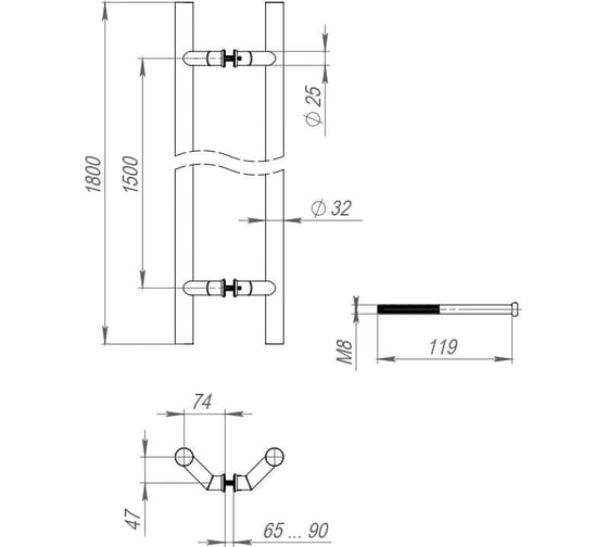 Ручка-скоба FUARO PULL.PH32/1800.45 INOX 304 47961