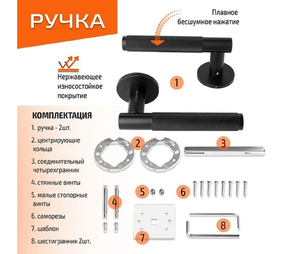 Дверная ручка MORELLI "AZRIELI" MH-57-R6T BL межкомнатная, на круглой розетке, 6 мм, цвет - чёрный 9014631