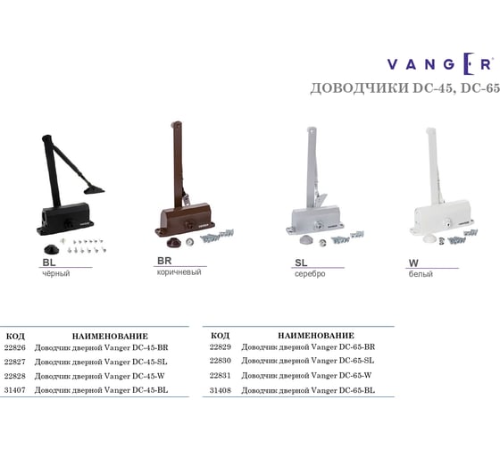 Дверной доводчик Vanger DC-120-BR 26413