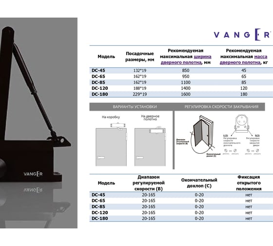 Дверной доводчик Vanger DC-180-SL 26417