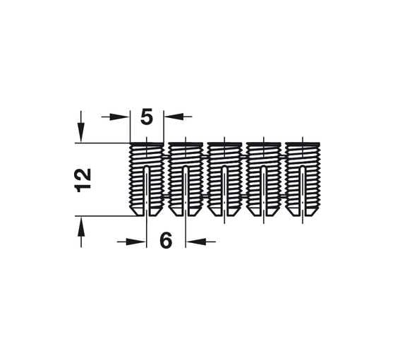 Распорная муфта Hafele нейлон, 5x12 мм, артикул 042.98.051, 100 шт. 042.98.01X