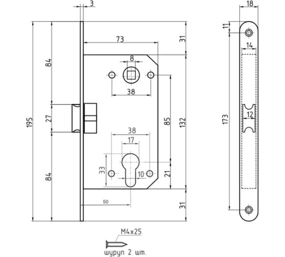 Корпус замка под цилиндр НОРА-М M25-85 мм ст.бронза 9626