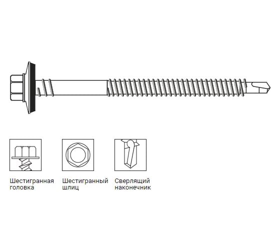 Самонарезающий винт со сверловым концом Grabber HEX 5.5/6.3х120 Ruspert 400 шт. SWDP5120