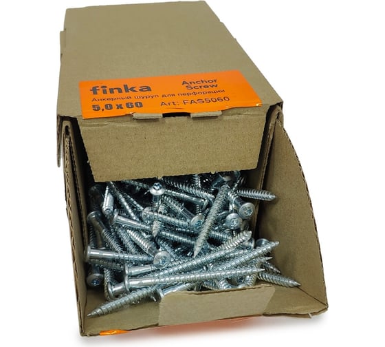 Шуруп для перфорации Finka Anchor Screw 5.0x60 мм, TX20, цинк, 200 шт. FAS5060