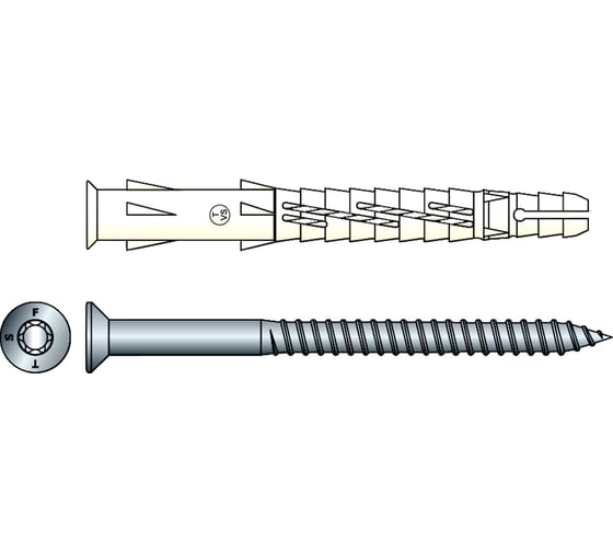 Фасадный дюбель с шурупом Tecfi потайная головка, шлиц TORX 10x140 25 шт 147664