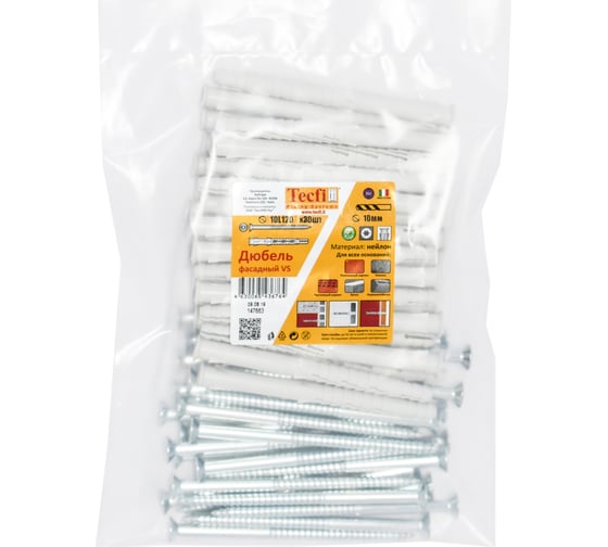 Фасадный дюбель с шурупом Tecfi потайная головка, шлиц TORX 10x120 30 шт 147663