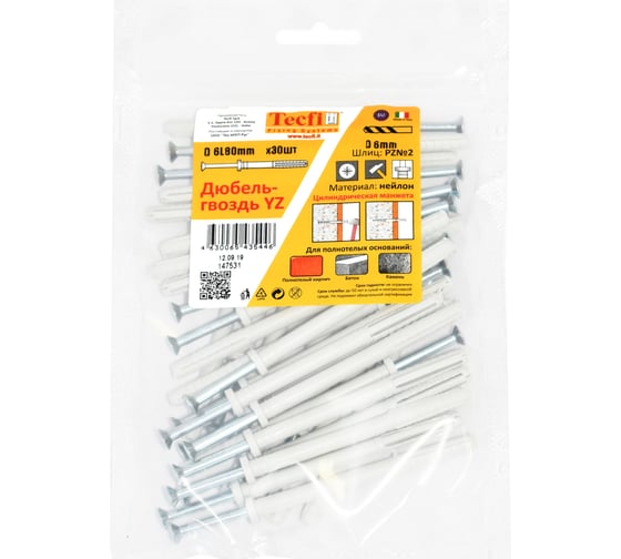 Дюбель-гвоздь Tecfi YZ 6x80, 30 шт. 147531