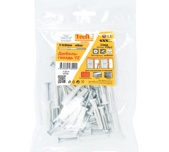 Дюбель-гвоздь Tecfi YZ 6x40, 40 шт. 147529