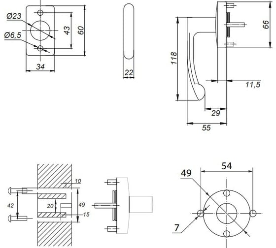 Накладная ручка с фиксацией APECS HF-1066-BL 20100