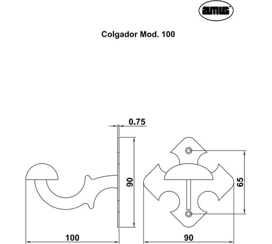 Одежный крючок Amig черный 100-90x90