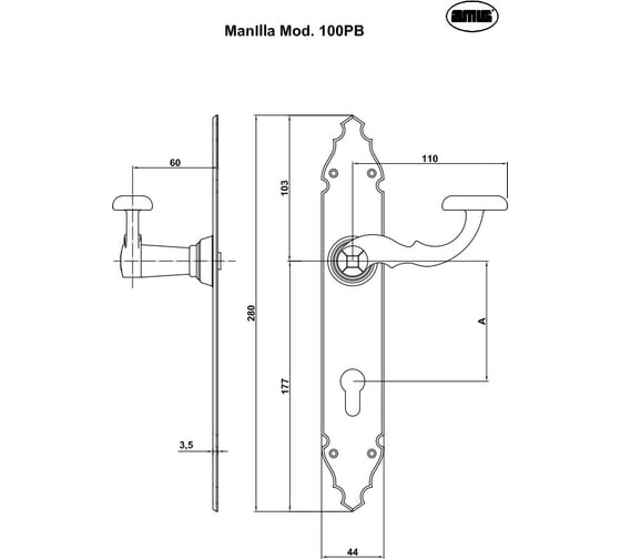 Ручка дверная Amig чёрная 108-280х45
