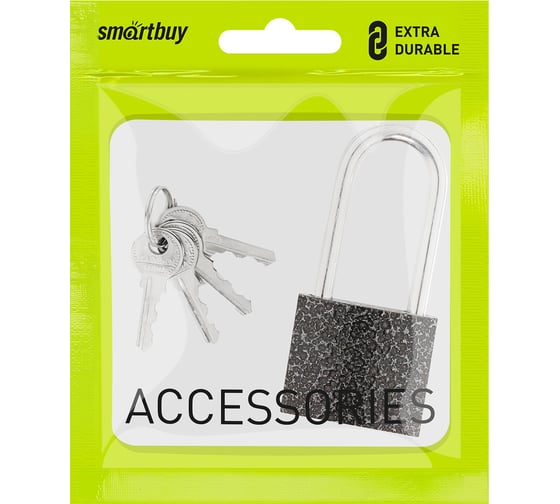Навесной замок Smartbuy корпус 37 мм, удлиненная дужка, d5 мм, 4 ключа SBT-LK-3705L
