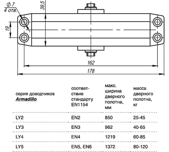 Дверной доводчик ARMADILLO LY3 65 кг, морозостойкий, алюминий 13972