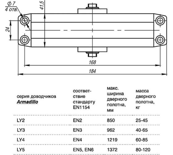 Дверной доводчик ARMADILLO LY4 85 кг, морозостойкий, белый 13650
