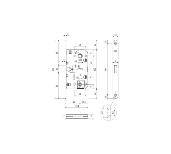 Замок магнитный AGB MEDIANA POLARIS WC, черный, межкомнатный, с ответной планкой B04102 (B05102)