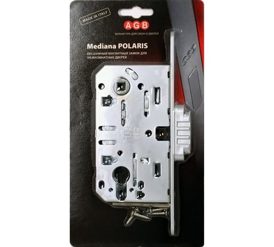 Замок AGB межк. магнит. под цил. MEDIANA POLARIS B06103.50.34.567 с отв. пл. B02402.05 мат хр 25589