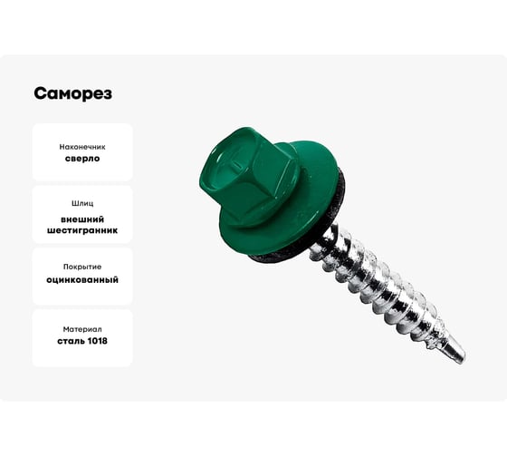 Саморез с шайбой epdm BEFAST уменьшенное сверло, окрашенный ral 6005 4.8x35 мм, 250 шт. C60054835250S