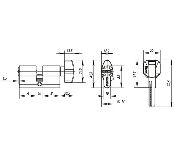 Цилиндровый механизм с вертушкой PUNTO Z402/60 mm 25+10+25 CP хром 5 кл. 35263