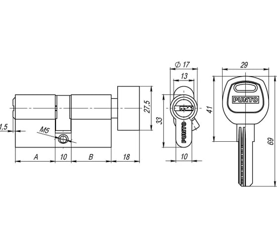 Цилиндровый механизм с вертушкой PUNTO A202/100 mm 50+10+40 SN мат. никель 5 кл. 34567