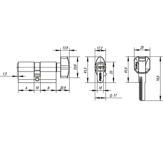 Цилиндровый механизм с вертушкой PUNTO Z402/90 mm 40+10+40 CP хром 5 кл. 35277