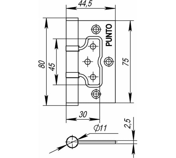 Универсальная петля без врезки PUNTO 200-2B 75x2,5 GR графит 35531