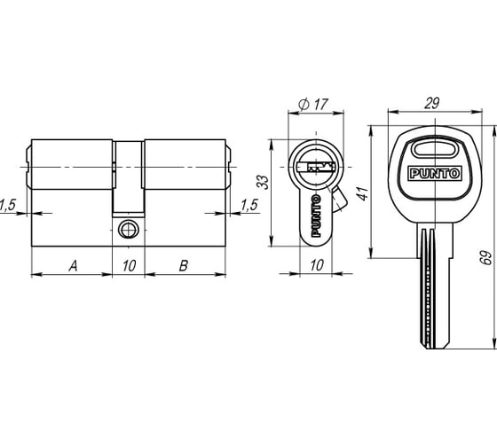 Цилиндровый механизм PUNTO A200/70 mm 25+10+35 SN мат. никель 5 кл. 30223