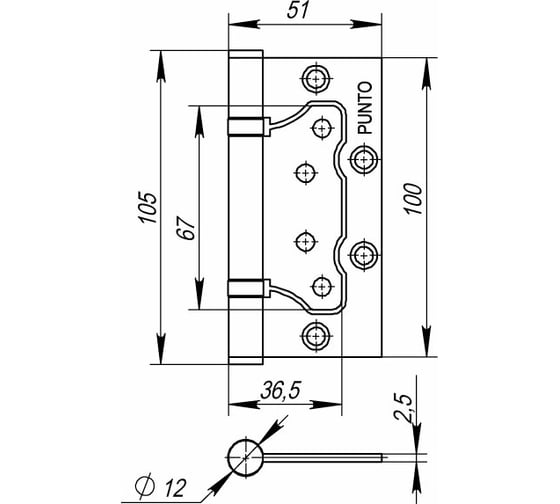 Универсальная петля без врезки PUNTO 200-2B 100x2,5 PN мат. никель 35491