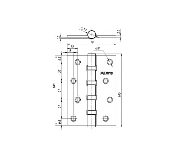 Универсальная петля PUNTO 4B 100х70х2.5 PN мат. никель 29135
