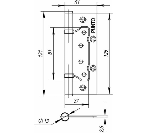 Универсальная петля без врезки PUNTO 200-2B 125x2,5 CF кофе 35503