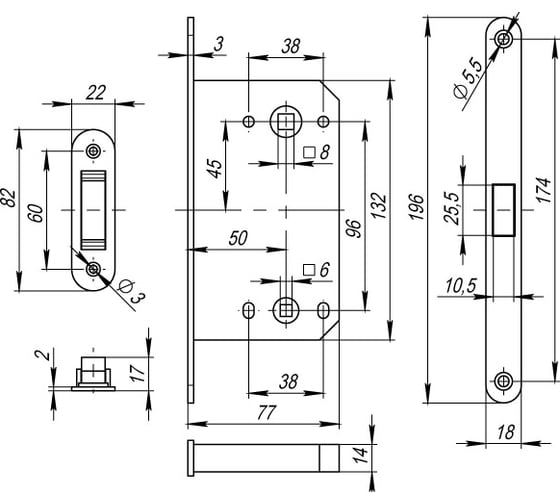 Врезная защелка Fuaro MAGNET M96WC-50 SN матовый никель 33643